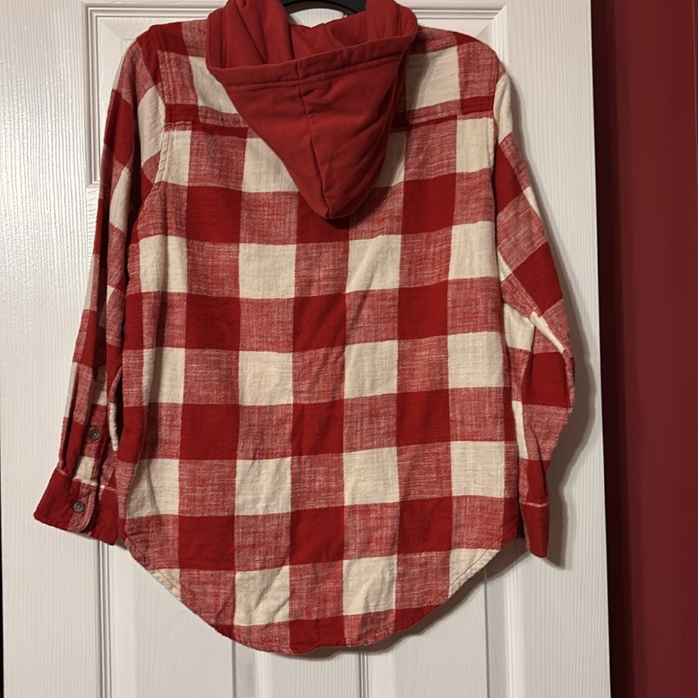 Time and Tru Red Plaid Shirt with hood size small (4-6) - Picture 3 of 7